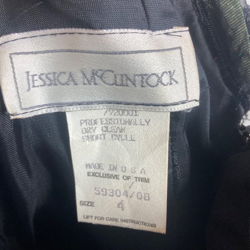 Vintage 80s Jessica McClintock Prom Dress 4 Black Velvet Green Fairy Goth - Picture 5 of 13